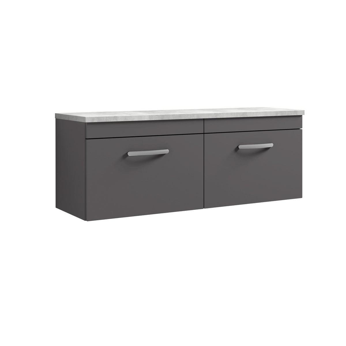 Nuie Athena Wall Hung 2-Drawer Vanity Unit with Laminate Worktop in Gloss Grey, Sleek Counter Top Vanity Unit in Gloss Grey, 1200mm
