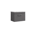 Nuie Athena Wall Hung 1-Drawer Vanity Unit with Laminate Worktop in Gloss Grey, Sleek Counter Top Vanity Unit in Gloss Grey, 600mm