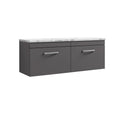Nuie Athena Wall Hung 2-Drawer Vanity Unit & Bellato Grey Laminate Worktop, Counter Top Vanity Unit in Gloss Grey, 1200mm