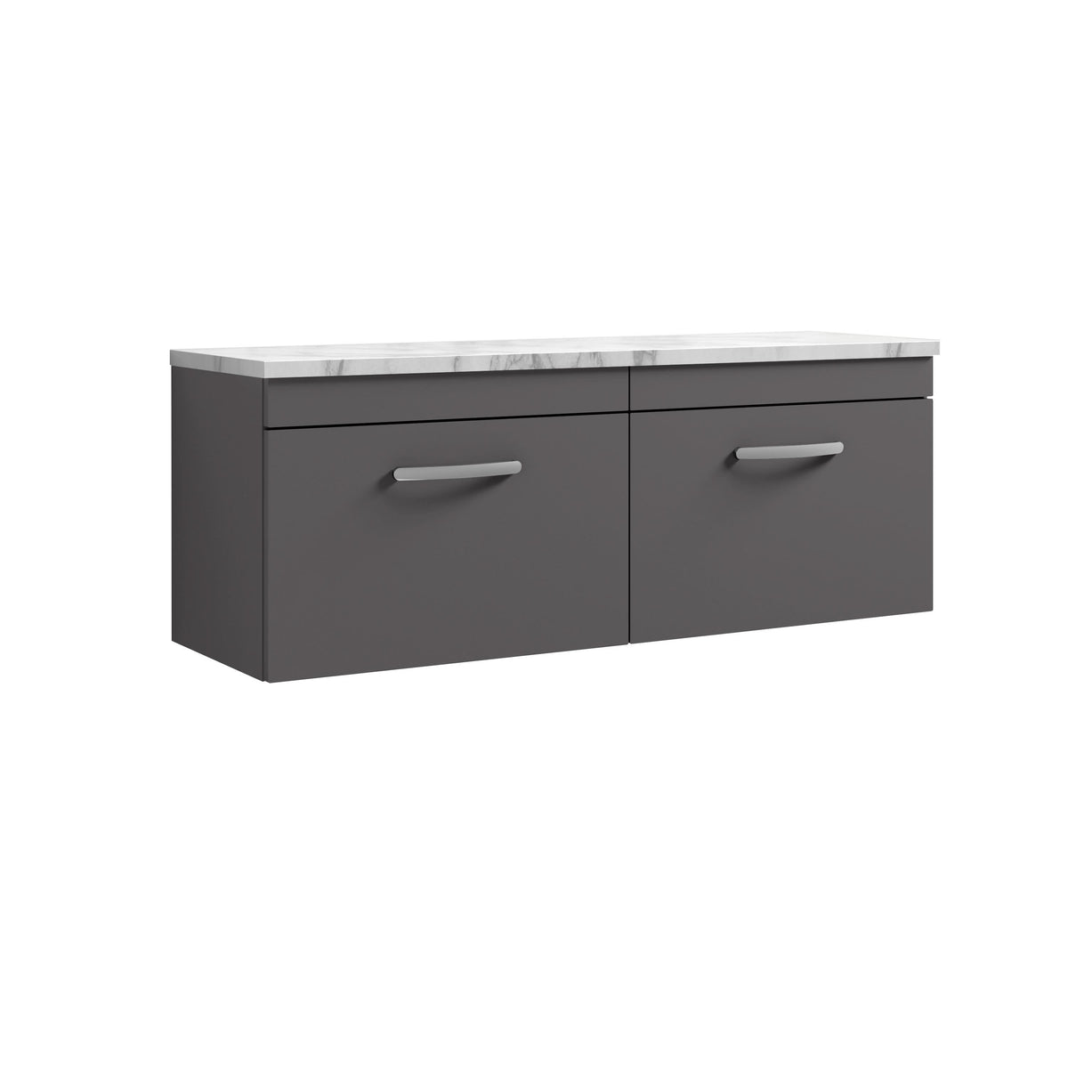 Nuie Athena Wall Hung 2-Drawer Vanity Unit & Bellato Grey Laminate Worktop, Counter Top Vanity Unit in Gloss Grey, 1200mm