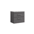 Nuie Athena Wall Hung 2-Drawer Vanity Unit with Laminate Worktop in Gloss Grey, Sleek Counter Top Vanity Unit in Gloss Grey, 600mm