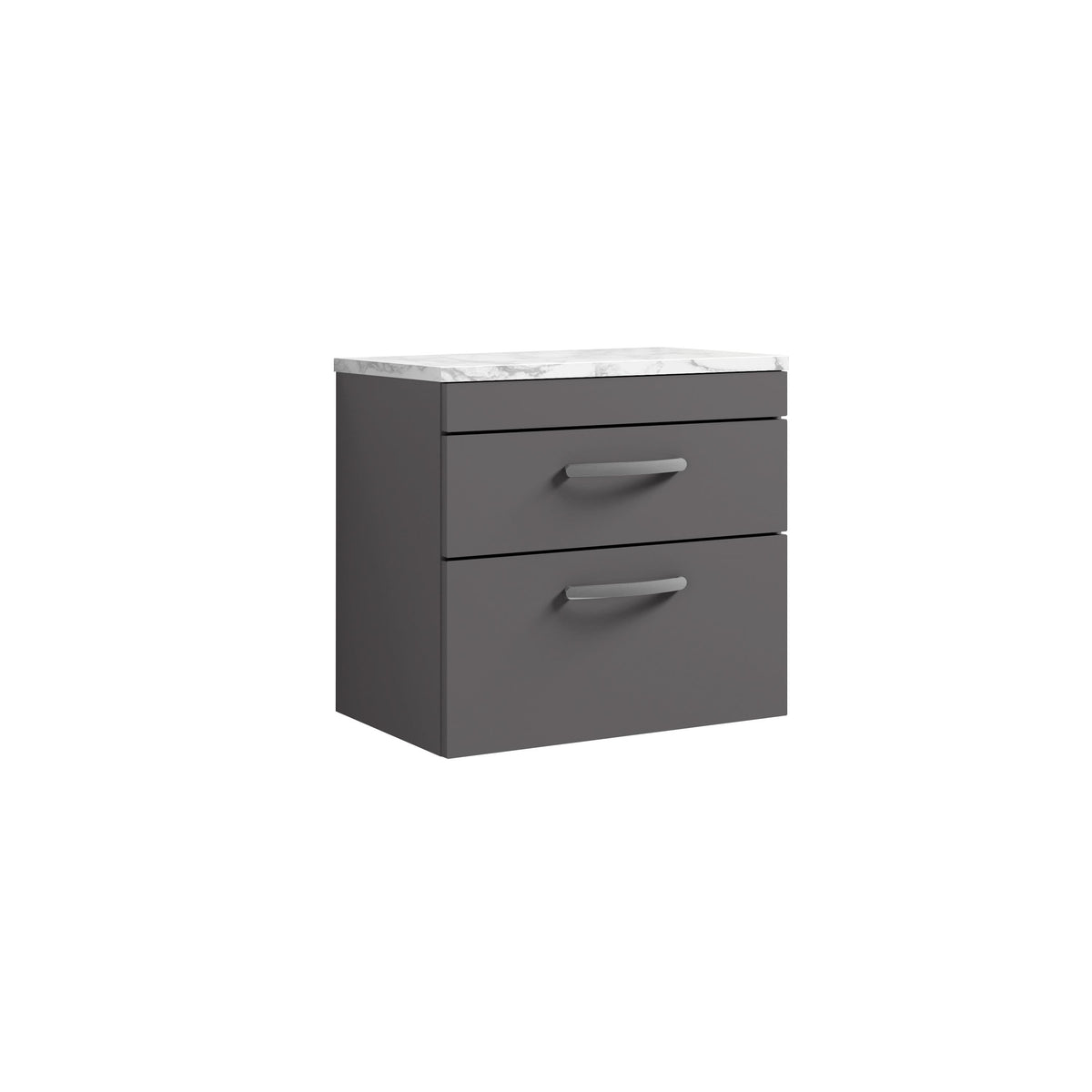 Nuie Athena Wall Hung 2-Drawer Vanity Unit with Laminate Worktop in Gloss Grey, Sleek Counter Top Vanity Unit in Gloss Grey, 600mm