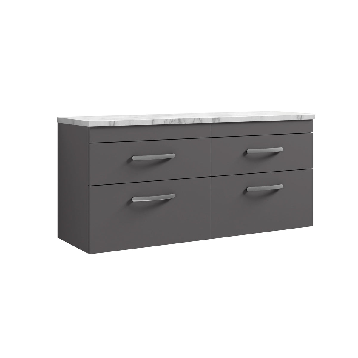 Nuie Athena Wall Hung 4-Drawer Vanity Unit & Bellato Grey Laminate Worktop, Sleek Counter Top Vanity Unit in Gloss Grey, 1200mm