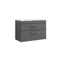Nuie Athena Wall Hung 2-Drawer Vanity Unit with Laminate Worktop in Carrera Marble, Sleek Counter Top Vanity Unit in Gloss Grey, 800mm