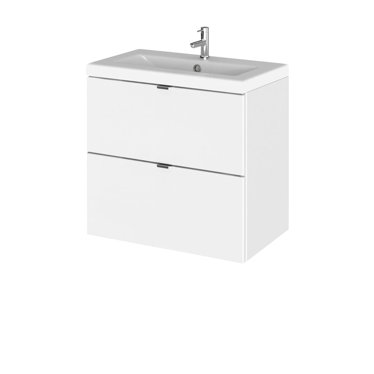 Hudson Reed Fusion Wall Hung 2 Drawer Vanity Unit & Ceramic Basin, Stylish Vanity Unit with Basin, Gloss White, 600mm