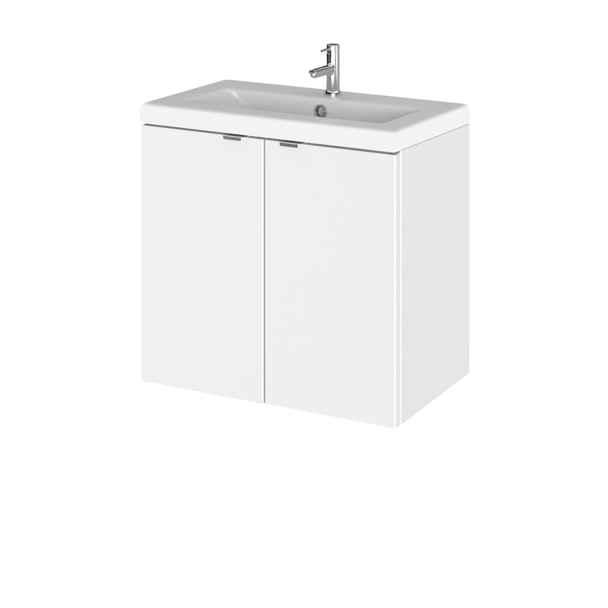 Hudson Reed Fusion Wall Hung 2 Door Vanity Unit & Ceramic Basin, Stylish Vanity Unit with Basin, Gloss White, 600mm