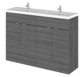 Hudson Reed Fusion Floor Standing 4 Drawer Vanity Unit & Twin Ceramic Basin, Sink Vanity Unit, Anthracite Woodgrain, 1200mm