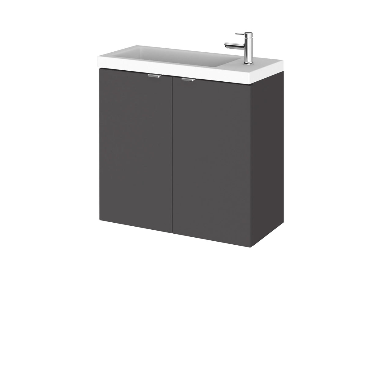 Hudson Reed Fusion Wall Hung 2 Door Vanity Unit & Polymarble Basin, Stylish Sink Vanity Unit, Gloss Grey, 600mm