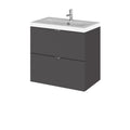 Hudson Reed Fusion Wall Hung 2 Drawer Vanity Unit & Ceramic Basin, Stylish Sink Vanity Unit, Gloss Grey, 600mm