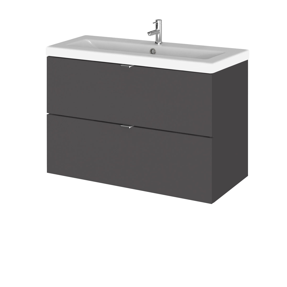 Hudson Reed Fusion Wall Hung 2 Drawer Vanity Unit & Ceramic Basin, Stylish Sink Vanity Unit, Gloss Grey, 800mm