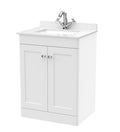 Nuie Classique Floor Standing 2 Door Vanity Unit & 1 Tap Hole Marble Top with Square Basin, Elegant Sink Vanity Unit in Satin White, 600mm