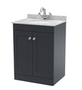 Nuie Classique Floor Standing 2 Door Unit & 1 Tap Hole Marble Top with Oval Basin, Sink Vanity Unit in Soft Black with Grey Marble Top & White Basin, 600mm