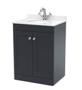 Nuie Classique Floor Standing 2 Door Unit & 1 Tap Hole Marble Top with Oval Basin, Sink Vanity Unit in Soft Black with White Marble Top & White Basin, 600mm