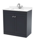 Nuie Classique Floor Standing 2 Door Unit & 1 Tap Hole White Marble Top with Square Basin, Sink Vanity Unit in Soft Black with White Basin, 800mm