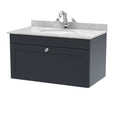 Nuie Classique Wall Hung 1 Drawer Unit & 1 Tap Hole Grey Marble Top with Oval Basin, Sink Vanity Unit in Soft Black with White Basin, 800mm