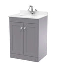Nuie Classique Floor Standing 2 Door Vanity Unit & 1 Tap Hole White Marble Top with Oval Basin, Stylish Sink Vanity Unit in Satin Grey with White Basin, 600mm