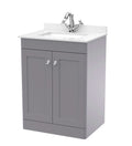 Nuie Classique Floor Standing 2 Door Vanity Unit & 1 Tap Hole White Marble Top with Square Basin, Stylish Sink Vanity Unit in Satin Grey with White Basin, 600mm