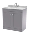 Nuie Classique Floor Standing 2 Door Vanity Unit & 1 Tap Hole Grey Marble Top with Oval Basin, Stylish Sink Vanity Unit in Satin Grey with White Basin, 800mm