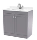 Nuie Classique Floor Standing 2 Door Vanity Unit & 1 Tap Hole White Marble Top with Oval Basin, Stylish Sink Vanity Unit in Satin Grey with White Basin, 800mm