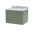 Nuie Classique Wall Hung 1 Drawer Vanity Unit & 3 Tap Hole Grey Marble Top with Oval Basin, Stylish Sink Vanity Unit in Satin Green with White Basin, 600mm