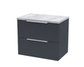 Hudson Reed Fluted Wall Hung 2-Drawer Vanity Unit & Bellato Grey Laminate Worktop, Sleek Counter Top Vanity Unit in Soft Black, 600mm