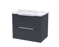 Hudson Reed Fluted Wall Hung 2-Drawer Vanity Unit & Carrera Marble Laminate Worktop, Sleek Counter Top Vanity Unit in Soft Black, 600mm