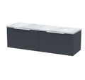 Hudson Reed Fluted Wall Hung 2-Drawer Vanity Unit & Bellato Grey Laminate Worktop, Counter Top Vanity Unit in Soft Black, 1200mm