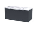 Hudson Reed Fluted Wall Hung 1-Drawer Vanity Unit & Carrera Marble Laminate Worktop, Counter Top Vanity Unit in Soft Black, 800mm