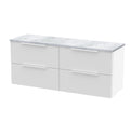 Hudson Reed Fluted Wall Hung 4-Drawer Vanity Unit & Bellato Grey Laminate Worktop, Counter Top Vanity Unit in Satin White, 1200mm