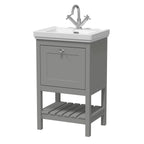 Old London Bexley Floor Standing 1 Drawer Vanity & 1 Tap Hole Fireclay Basin, Stylish Vanity Unit with Basin, Cool Grey, 500mm