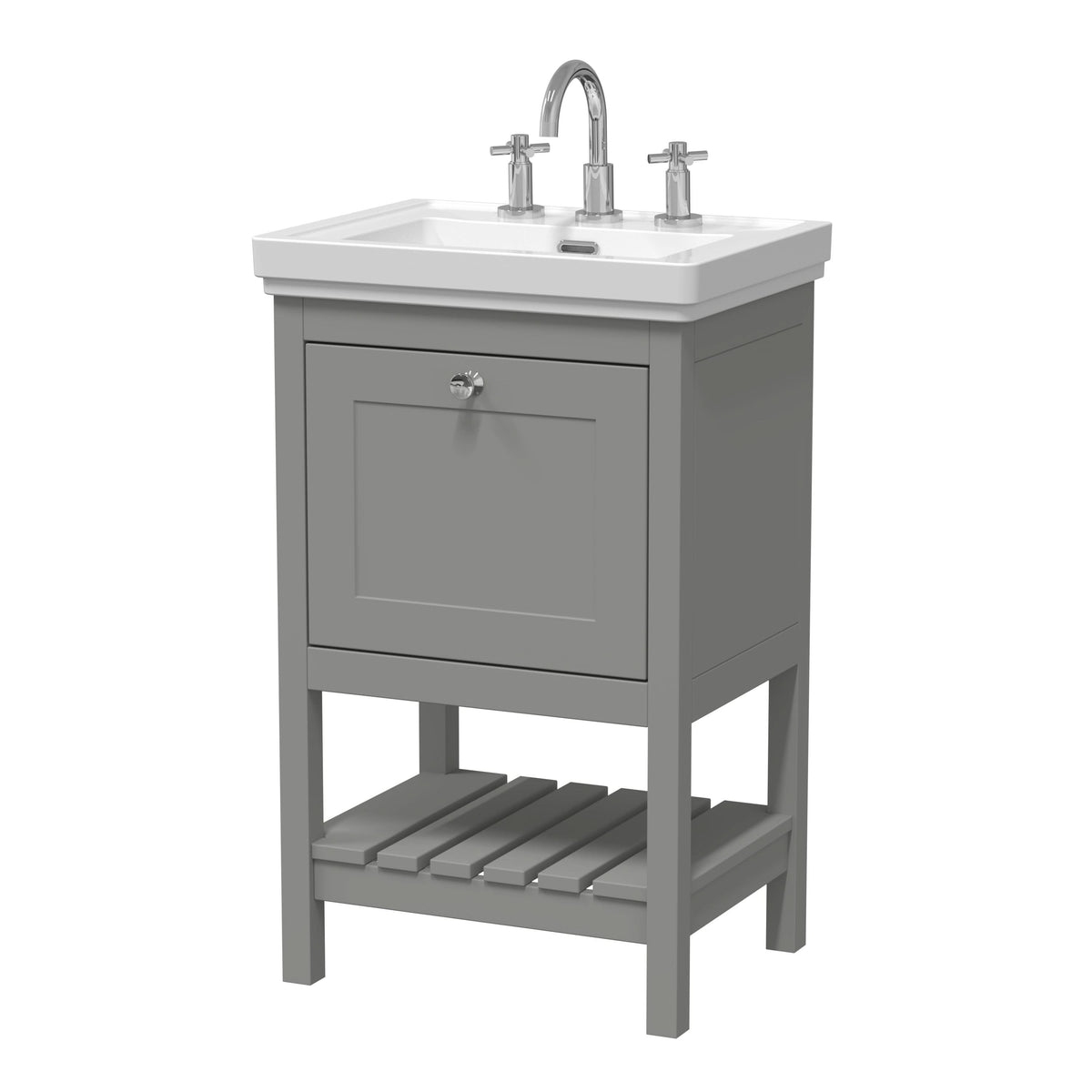 Old London Bexley Floor Standing 1 Drawer Vanity & 3 Tap Hole Fireclay Basin, Stylish Vanity Unit with Basin, Cool Grey, 500mm
