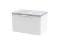 Hudson Reed Fluted Wall Hung 1-Drawer Vanity Unit & Bellato Grey Laminate Worktop, Counter Top Vanity Unit in Satin White, 600mm