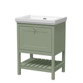 Old London Bexley Floor Standing 1 Drawer Vanity without Tap Hole Fireclay Basin, Stylish Vanity Unit with Basin, Fern Green, 600mm