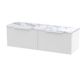 Hudson Reed Fluted Wall Hung 2-Drawer Vanity Unit & Carrera Marble Laminate Worktop, Counter Top Vanity Unit in Satin White, 1200mm