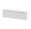 Hudson Reed Fluted Wall Hung 2-Drawer Vanity Unit & White Marble Laminate Worktop, Counter Top Vanity Unit in Satin White, 1200mm