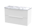 Hudson Reed Fluted Wall Hung 2-Drawer Vanity Unit & Carrera Marble Laminate Worktop, Counter Top Vanity Unit in Satin White, 800mm