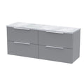Hudson Reed Fluted Wall Hung 4-Drawer Vanity Unit & Bellato Grey Laminate Worktop, Counter Top Vanity Unit in Satin Grey, 1200mm
