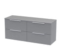 Hudson Reed Fluted Wall Hung 4-Drawer Vanity Unit & Grey Laminate Worktop, Counter Top Vanity Unit in Satin Grey, 1200mm