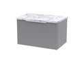 Hudson Reed Fluted Wall Hung 1-Drawer Vanity Unit & Carrera Marble Laminate Worktop, Counter Top Vanity Unit in Satin Grey, 600mm
