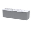 Hudson Reed Fluted Wall Hung 2-Drawer Vanity Unit & Carrera Marble Laminate Worktop, Counter Top Vanity Unit in Satin Grey, 1200mm