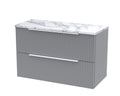 Hudson Reed Fluted Wall Hung 2-Drawer Vanity Unit & Carrera Marble Laminate Worktop, Counter Top Vanity Unit in Satin Grey, 800mm