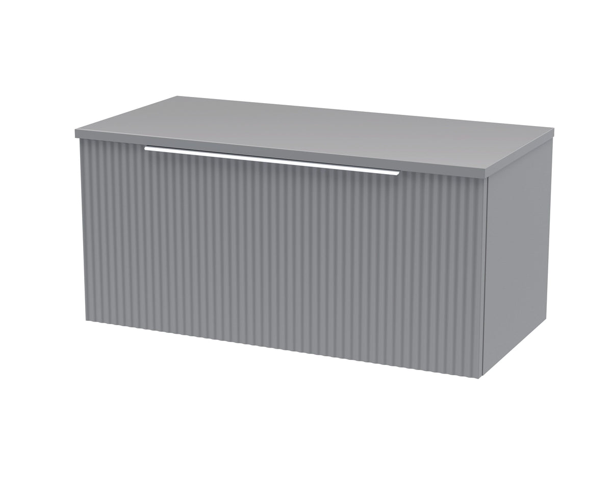 Hudson Reed Fluted Wall Hung 1-Drawer Vanity Unit & Grey Laminate Worktop, Counter Top Vanity Unit in Satin Grey, 800mm
