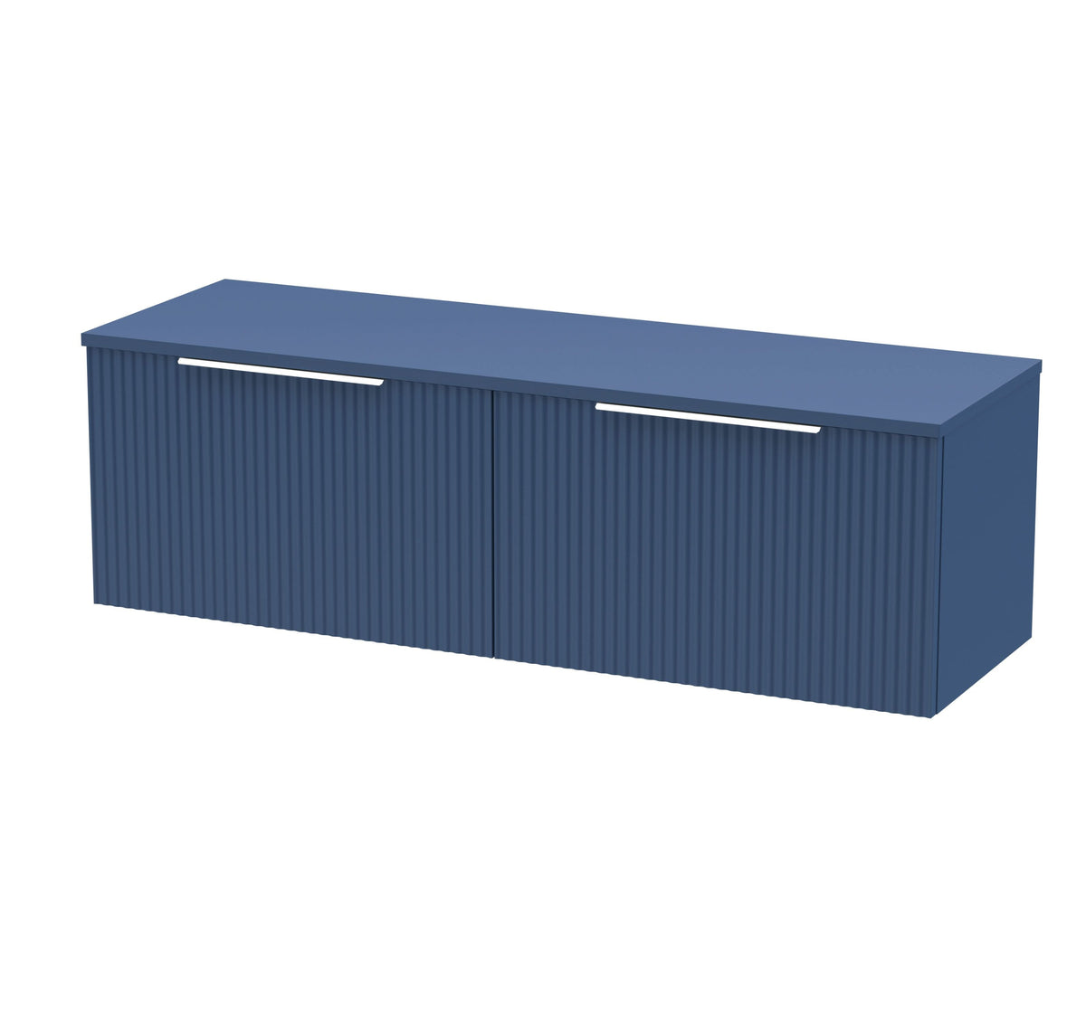 Hudson Reed Fluted Wall Hung 2-Drawer Vanity Unit & Blue Laminate Worktop, Counter Top Vanity Unit in Satin Blue, 1200mm