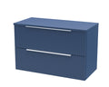 Hudson Reed Fluted Wall Hung 2-Drawer Vanity Unit & Blue Laminate Worktop, Counter Top Vanity Unit in Satin Blue, 1200mm