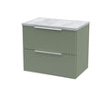 Hudson Reed Fluted Wall Hung 2-Drawer Vanity Unit & Bellato Grey Laminate Worktop, Counter Top Vanity Unit in Satin Green, 600mm