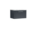 Nuie Deco Wall Hung 1-Drawer Vanity Unit &  Carrera Marble Laminate Worktop, Counter Top Vanity Unit in Soft Black, 600mm