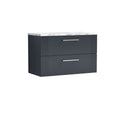 Nuie Deco Wall Hung 2-Drawer Vanity Unit & Carrera Marble Laminate Worktop, Counter Top Vanity Unit in Soft Black, 800mm