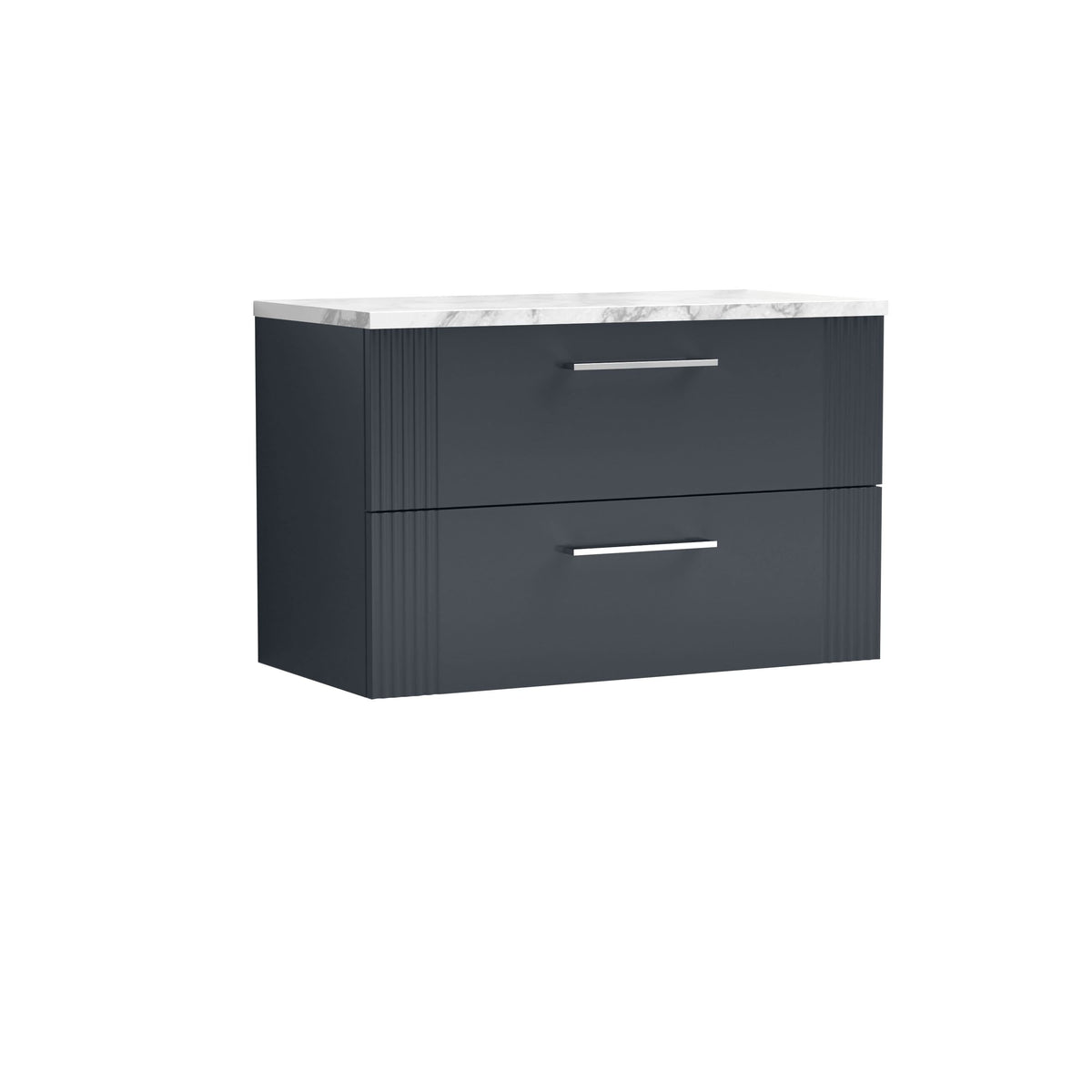 Nuie Deco Wall Hung 2-Drawer Vanity Unit & Carrera Marble Laminate Worktop, Counter Top Vanity Unit in Soft Black, 800mm