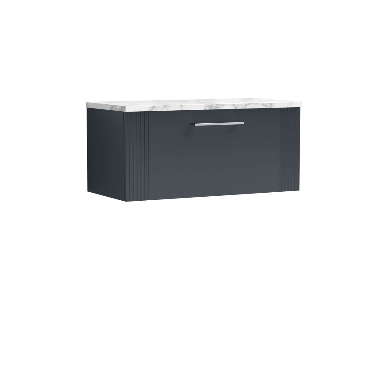 Nuie Deco Wall Hung 1-Drawer Vanity Unit & Bellato Grey Laminate Worktop, Counter Top Vanity Unit in Soft Black, 800mm