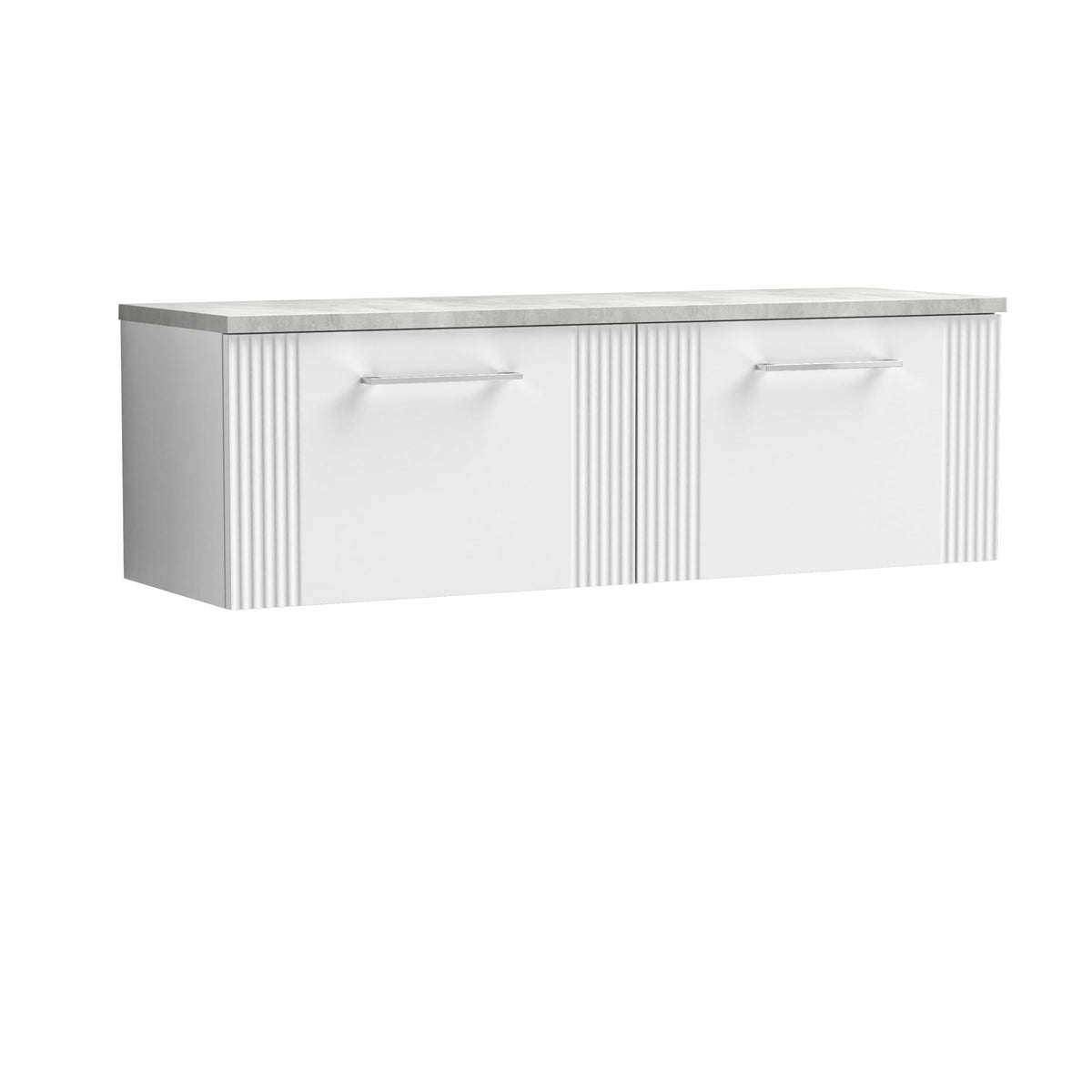 Nuie Deco Wall Hung 2-Drawer Vanity Unit & Bellato Grey Laminate Worktop, Counter Top Vanity Unit in Satin White, 1200mm